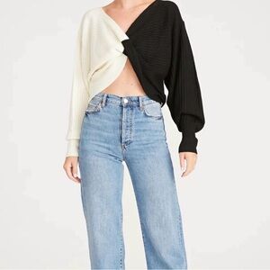 NWT AMUR Cruz twist Black and Cream Knit Sweater